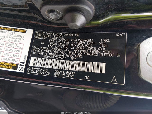 Aukcja sprzedaży 2007 Toyota 4runner Sr5 V6, vin: JTEZU14R178078367, numer aukcji: 46156367