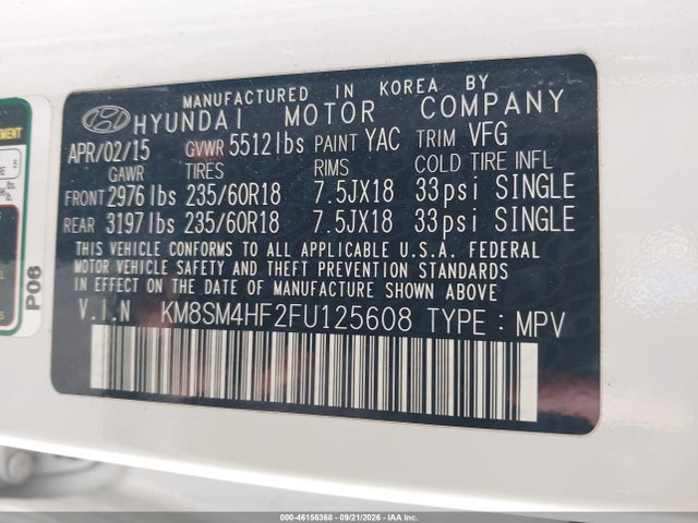 Hyundai Santa Fe Gls 2015 KM8SM4HF2FU125608 Image 9