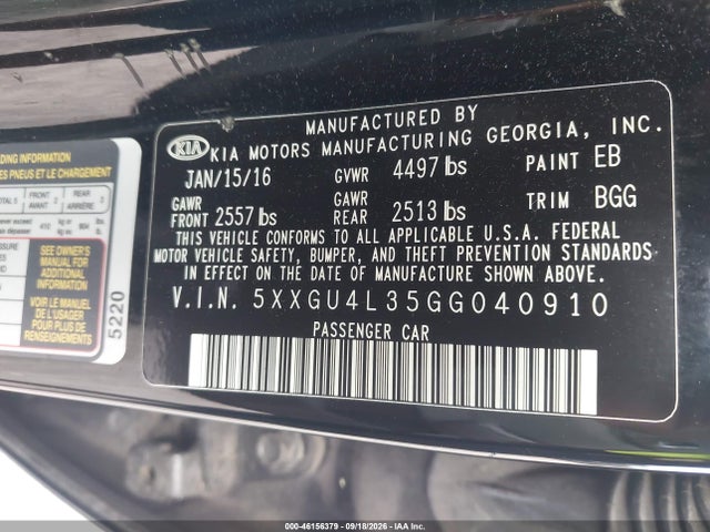 Продаж на аукціоні авто 2016 Kia Optima Ex, vin: 5XXGU4L35GG040910, номер лоту: 46156379