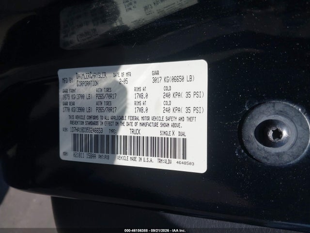 Продаж на аукціоні авто 2005 Dodge Ram 1500 Slt/laramie, vin: 1D7HA18D35S246653, номер лоту: 46156388