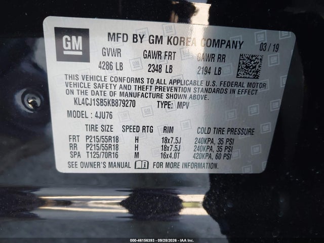 Aukcja sprzedaży 2019 Buick Encore Fwd Sport Touring, vin: KL4CJ1SB5KB879270, numer aukcji: 46156393