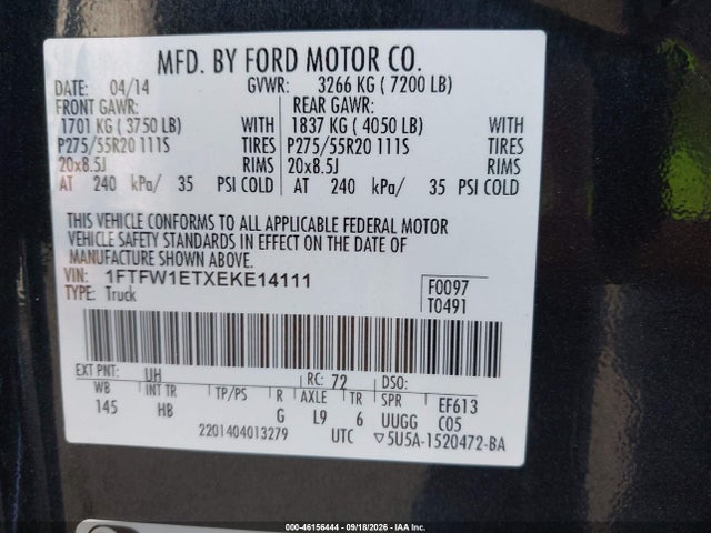Ford F-150 Lariat 2014 1FTFW1ETXEKE14111 Image 9