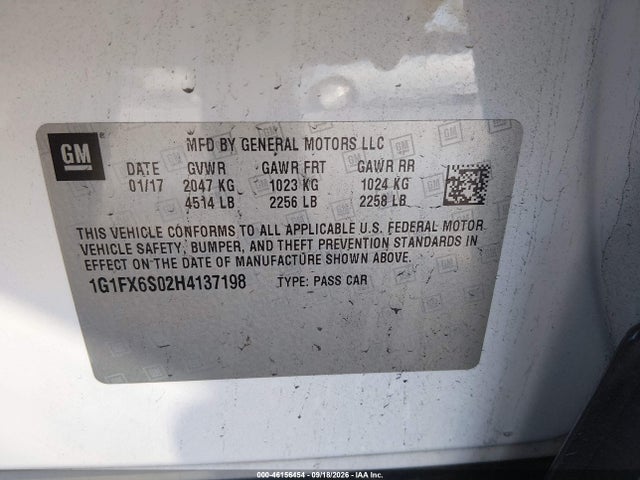 Aukcja sprzedaży 2017 Chevrolet Bolt Ev Premier, vin: 1G1FX6S02H4137198, numer aukcji: 46156454