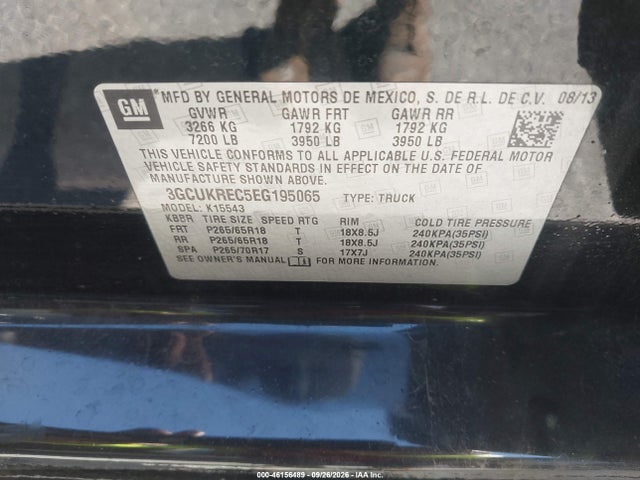 Продаж на аукціоні авто 2014 Chevrolet Silverado 1500 2lt, vin: 3GCUKREC5EG195065, номер лоту: 46156489