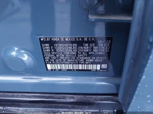 Продажа на аукционе авто 2024 Honda Hr-v 2wd Ex-l/2wd Ex-l W/o Bsi, vin: 3CZRZ1H75RM700315, номер лота: 46156526