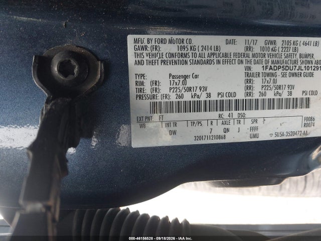 46156528 :رقم المزاد ، 1FADP5DU7JL101291 vin ، 2018 Ford C-max Hybrid Titanium مزاد بيع