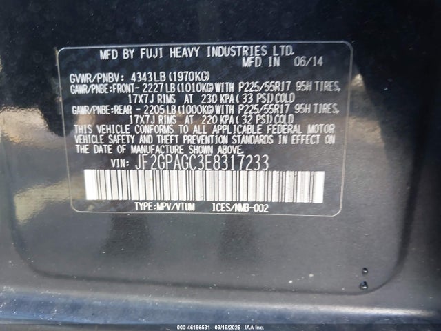 Aukcja sprzedaży 2014 Subaru Xv Crosstrek 2.0i Limited, vin: JF2GPAGC3E8317233, numer aukcji: 46156531
