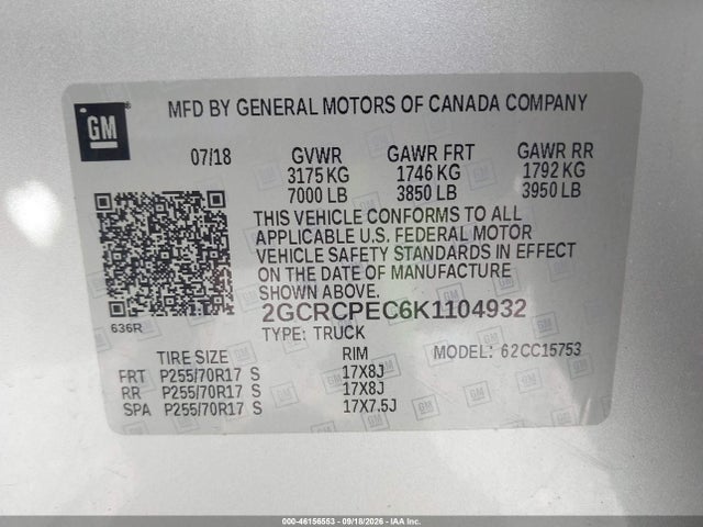 46156553 :رقم المزاد ، 2GCRCPEC6K1104932 vin ، 2019 Chevrolet Silverado 1500 Ld Lt مزاد بيع