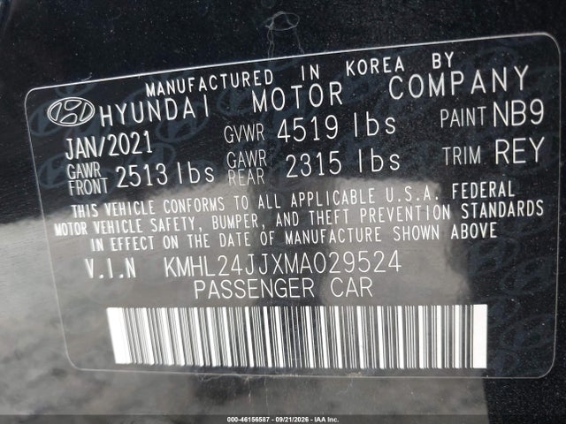 Продаж на аукціоні авто 2021 Hyundai Sonata Hybrid Blue, vin: KMHL24JJXMA029524, номер лоту: 46156587
