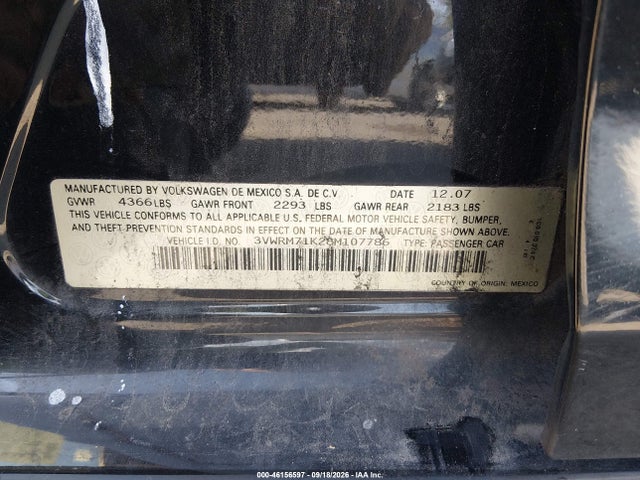 Продажа на аукционе авто 2008 Volkswagen Jetta Se/sel, vin: 3VWRM71K28M107786, номер лота: 46156597