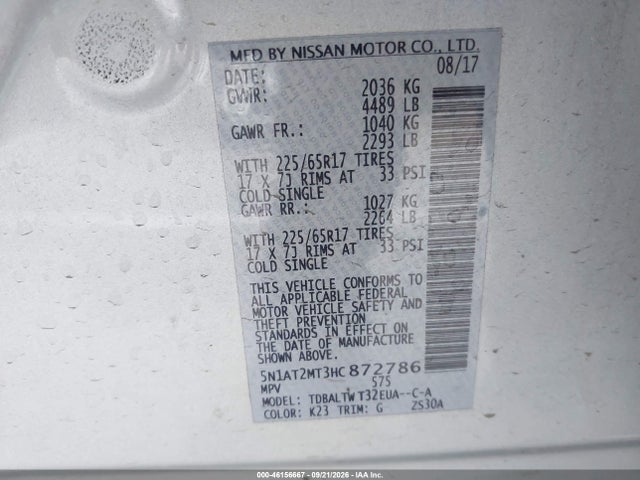 5N1AT2MT3HC872786 Nissan ROGUE SV