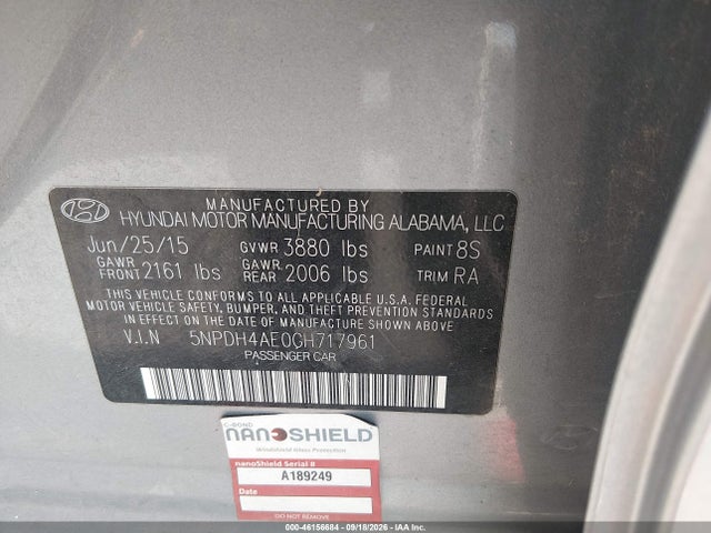 Aukcja sprzedaży 2016 Hyundai Elantra Se, vin: 5NPDH4AE0GH717961, numer aukcji: 46156684