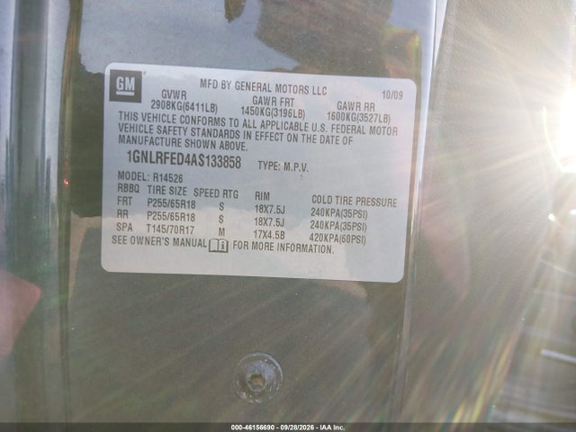 Продажа на аукционе авто 2010 Chevrolet Traverse Lt, vin: 1GNLRFED4AS133858, номер лота: 46156690