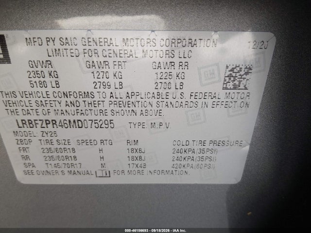 2021 Buick Envision Awd Essence მანქანა იყიდება აუქციონზე, vin: LRBFZPR46MD075295, აუქციონის ნომერი: 46156693