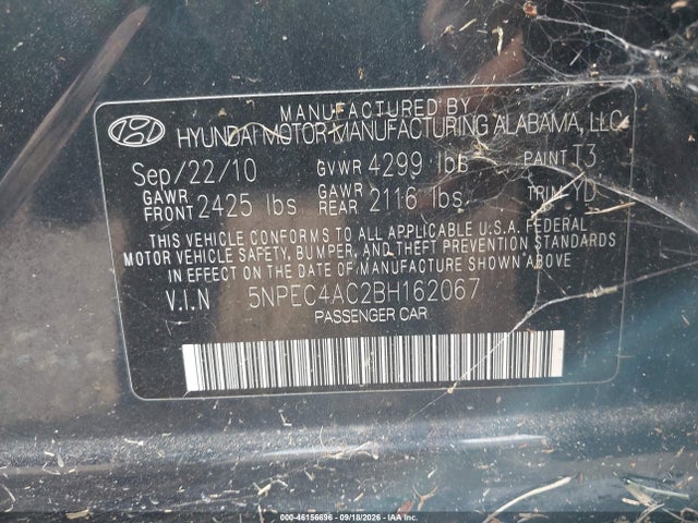 Продажа на аукционе авто 2011 Hyundai Sonata Limited, vin: 5NPEC4AC2BH162067, номер лота: 46156696