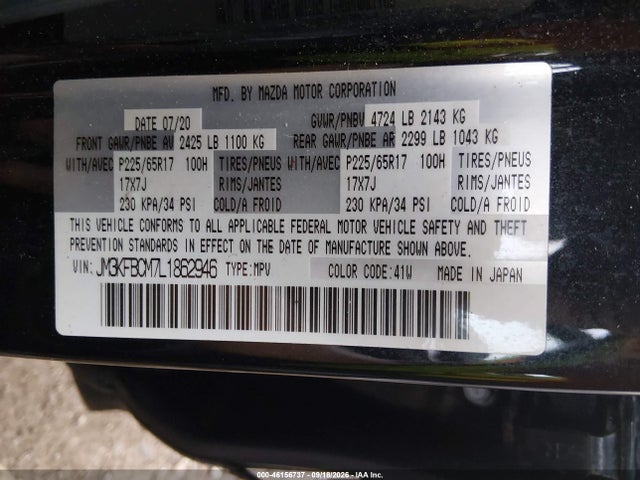 46156737 :رقم المزاد ، JM3KFBCM7L1862946 vin ، 2020 Mazda Cx-5 Touring مزاد بيع