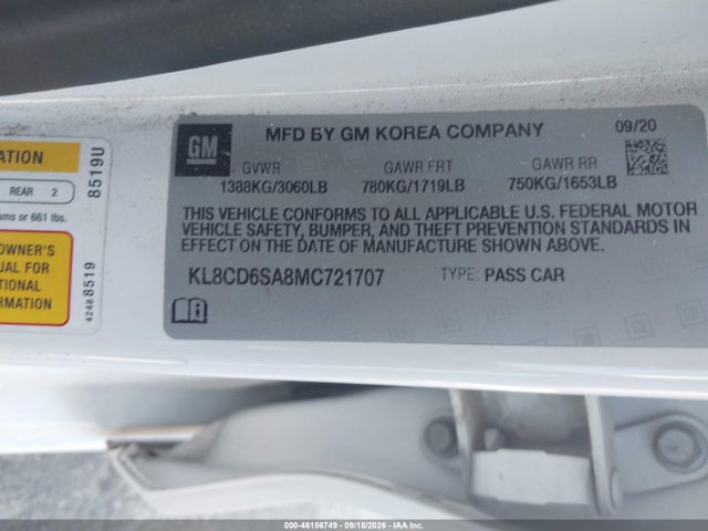 Chevrolet Spark Fwd 1lt Automatic 2021 KL8CD6SA8MC721707 Image 9