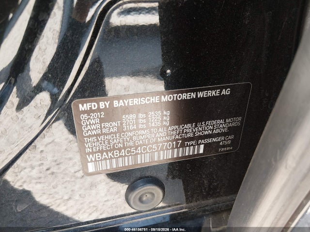 2012 Bmw 740li მანქანა იყიდება აუქციონზე, vin: WBAKB4C54CC577017, აუქციონის ნომერი: 46156751