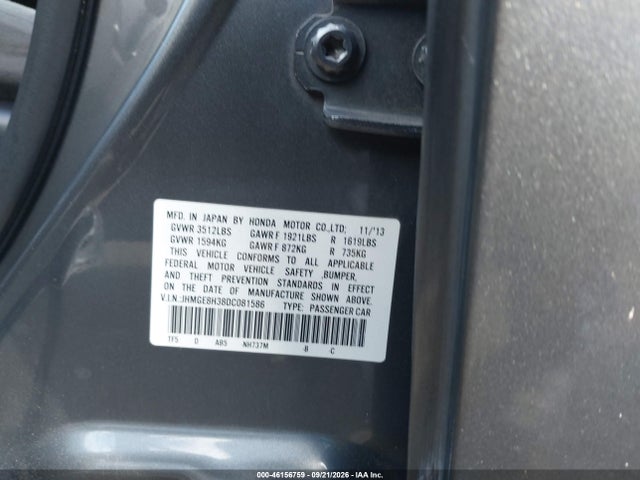 46156759 :رقم المزاد ، JHMGE8H38DC081586 vin ، 2013 Honda Fit مزاد بيع