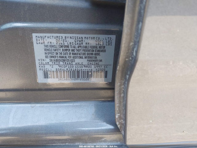 46156768 :رقم المزاد ، 3N1AB8DV2MY251023 vin ، 2021 Nissan Sentra Sr Xtronic Cvt مزاد بيع