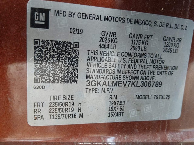 Aukcja sprzedaży 2019 Gmc Terrain Sle, vin: 3GKALMEV7KL306789, numer aukcji: 46156811