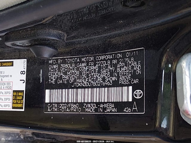 Aukcja sprzedaży 2011 Toyota Prius Two, vin: JTDKN3DU7B0276963, numer aukcji: 46156820