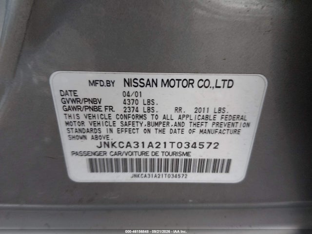 Auction sale of the 2001 Infiniti I30 Touring, vin: JNKCA31A21T034572, lot number: 46156848