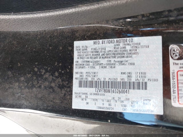 Продажа на аукционе авто 2006 Ford Mustang V6, vin: 1ZVFT80N165260041, номер лота: 46156863