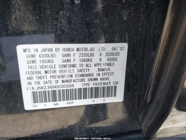 Продажа на аукционе авто 2008 Acura Tsx, vin: JH4CL96948C003006, номер лота: 46156873