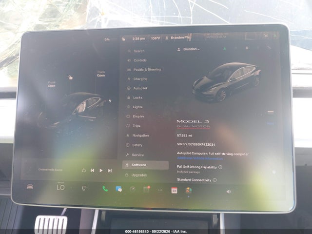46156880 :رقم المزاد ، 5YJ3E1EB6KF422034 vin ، 2019 Tesla Model 3 Long Range/performance مزاد بيع