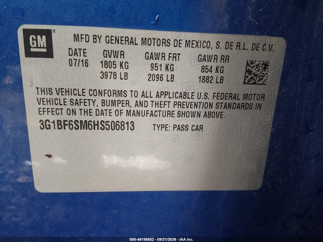 Продаж на аукціоні авто 2017 Chevrolet Cruze Premier Auto, vin: 3G1BF6SM6HS506813, номер лоту: 46156882