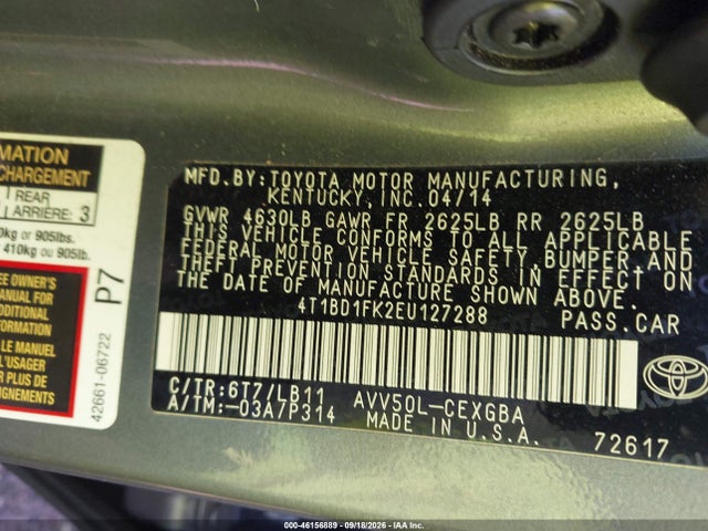 2014 Toyota Camry Hybrid Xle მანქანა იყიდება აუქციონზე, vin: 4T1BD1FK2EU127288, აუქციონის ნომერი: 46156889
