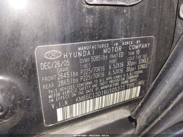 Продажа на аукционе авто 2006 Hyundai Santa Fe Gls, vin: KM8SC13D16U105373, номер лота: 46156901