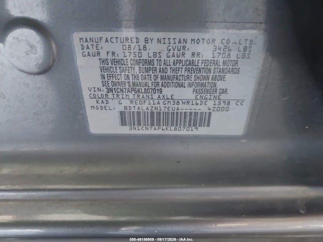 Nissan Versa 1.6 S+ 2019 3N1CN7AP6KL807019 Image 9