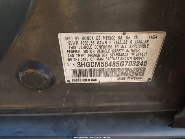 Продаж на аукціоні авто 2005 Honda Accord 2.4 Lx, vin: 3HGCM56485G703245, номер лоту: 46156923