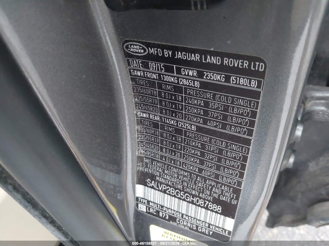 46156927 :رقم المزاد ، SALVP2BG5GH087888 vin ، 2016 Land Rover Range Rover Evoque Se/se Premium مزاد بيع
