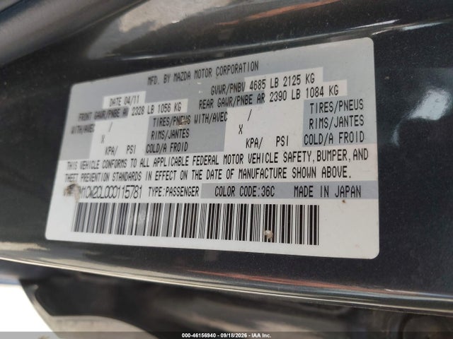 Продаж на аукціоні авто 2012 Mazda Mazda5 Touring, vin: JM1CW2CL0C0115781, номер лоту: 46156940