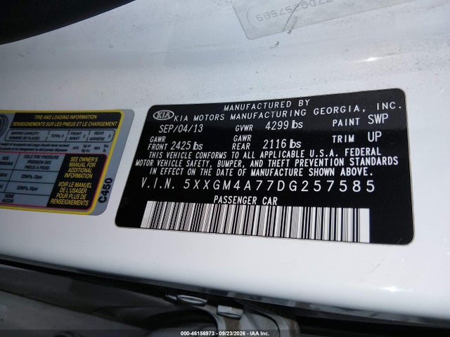 Aukcja sprzedaży 2013 Kia Optima Lx, vin: 5XXGM4A77DG257585, numer aukcji: 46156973