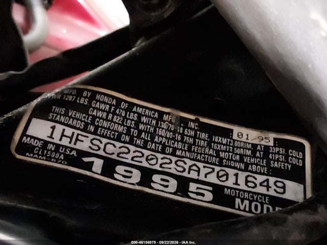 Aukcja sprzedaży 1995 Honda Gl1500 A/2, vin: 1HFSC2202SA701649, numer aukcji: 46156979