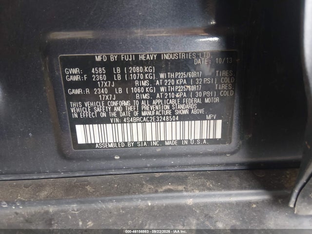 Subaru Outback 2.5i 2014 4S4BRCAC2E3248504 Image 9