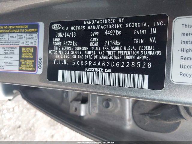 Продаж на аукціоні авто 2013 Kia Optima Sx, vin: 5XXGR4A63DG228528, номер лоту: 46156985