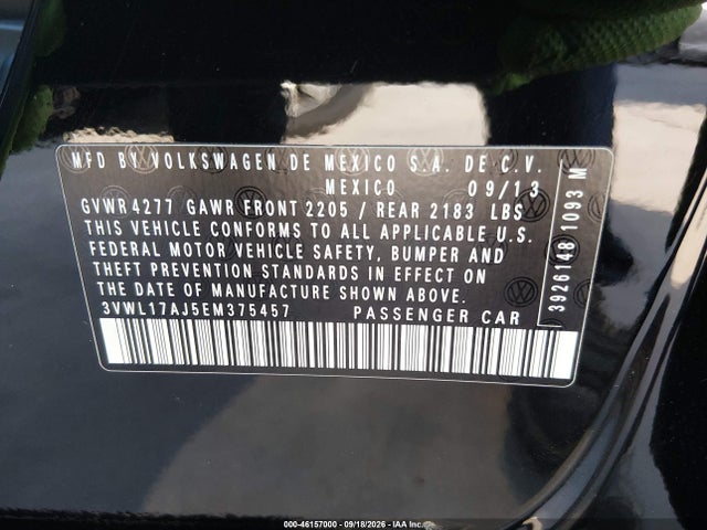 46157000 :رقم المزاد ، 3VWL17AJ5EM375457 vin ، 2014 Volkswagen Jetta 1.8t Sel مزاد بيع