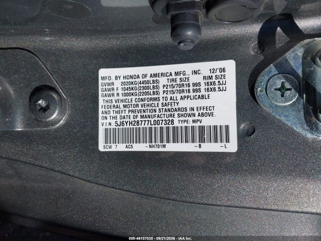 Aukcja sprzedaży 2007 Honda Element Ex, vin: 5J6YH28777L007328, numer aukcji: 46157030