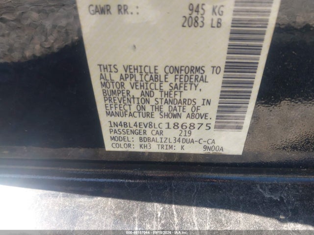 Aukcja sprzedaży 2020 Nissan Altima Sl Fwd, vin: 1N4BL4EV8LC186875, numer aukcji: 46157044