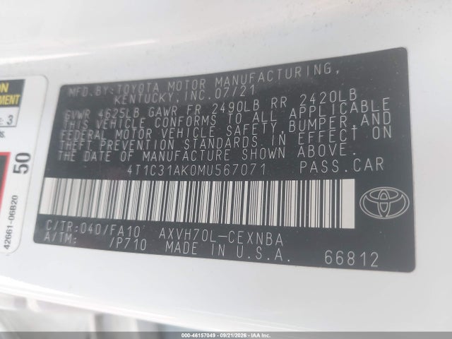 4T1C31AK0MU567071 Toyota Camry Hybrid Le