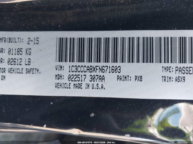 Продаж на аукціоні авто 2015 Chrysler 200 Limited, vin: 1C3CCCABXFN671603, номер лоту: 46157076