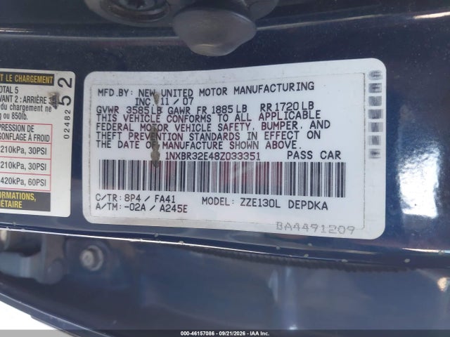 Auction sale of the 2008 Toyota Corolla Ce, vin: 1NXBR32E48Z033351, lot number: 46157086