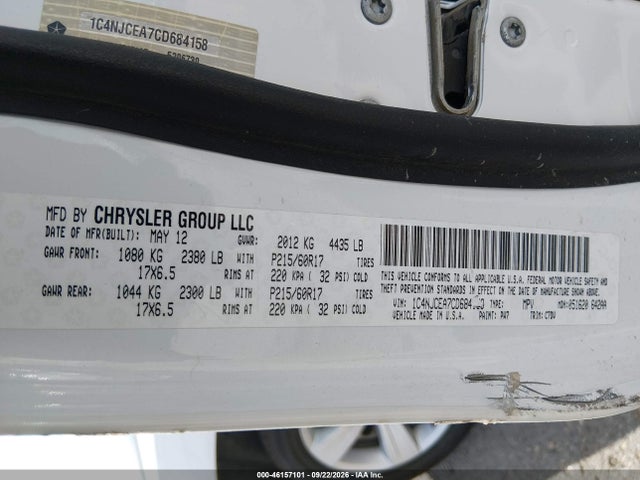 Продажа на аукционе авто 2012 Jeep Compass Latitude, vin: 1C4NJCEA7CD684158, номер лота: 46157101