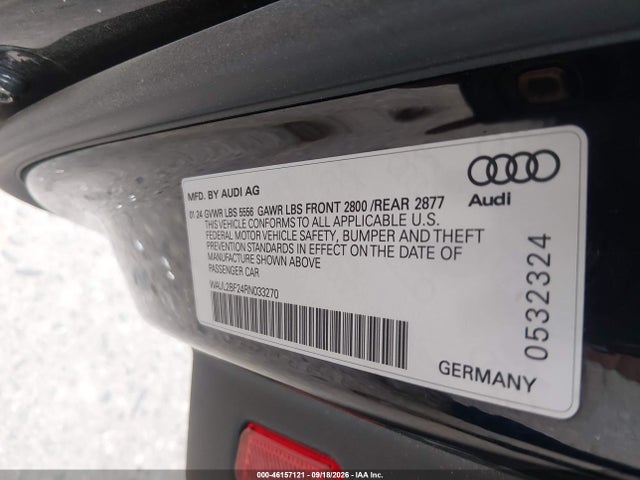 2024 Audi A6 Premium Plus 55 Tfsi Quattro S Tronic მანქანა იყიდება აუქციონზე, vin: WAUL2BF24RN033270, აუქციონის ნომერი: 46157121