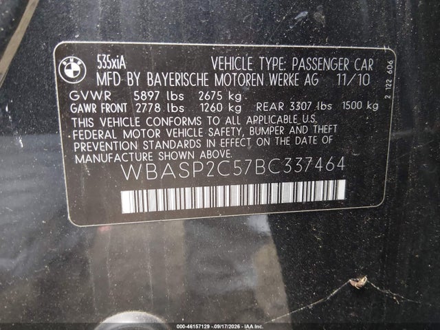 Продаж на аукціоні авто 2011 Bmw 535i Gran Turismo Xdrive, vin: WBASP2C57BC337464, номер лоту: 46157129